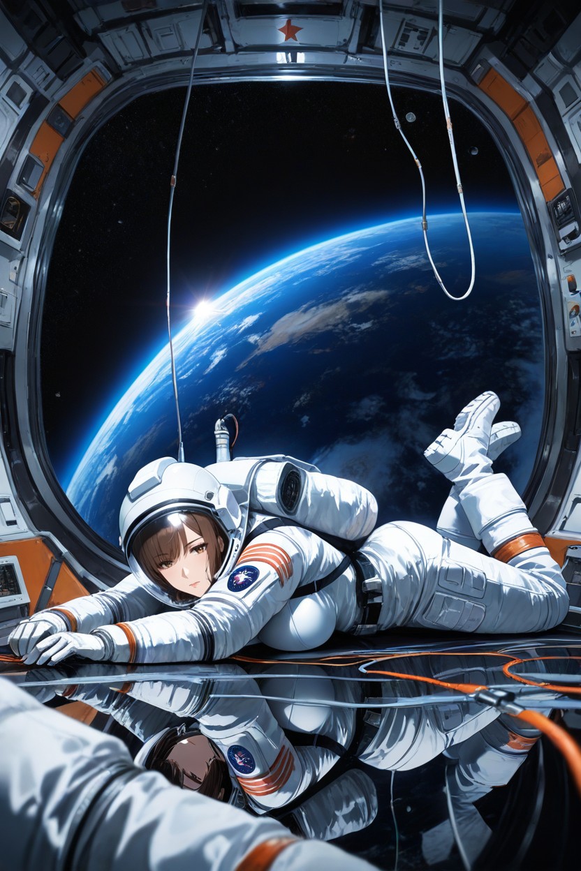 White Astronaut Gloves, Floating In Space, Astronaut Backpack Hentai AI Porn