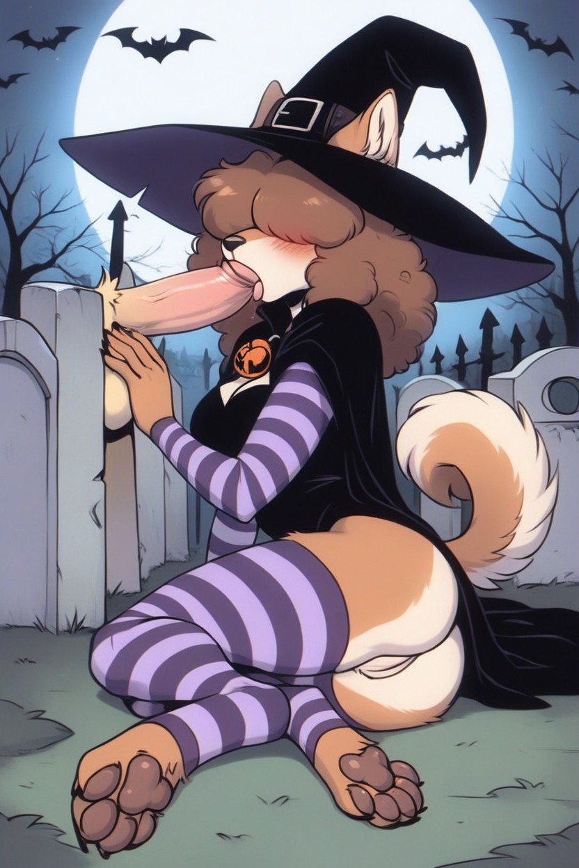 Graveyard, Night, Blushes Furry AI Porn