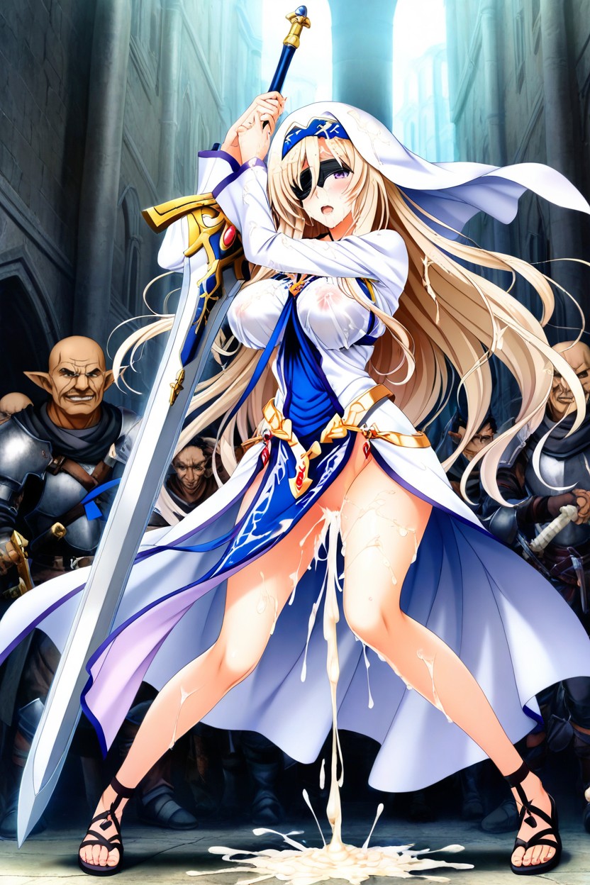 Holding Huge Great-sword, Mouth Cum Drip, Erotic Pose Hentai AI Porn