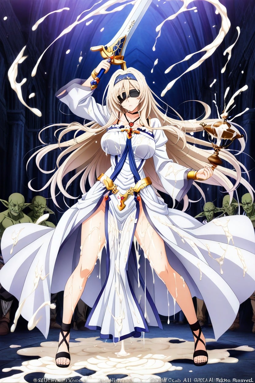No Panties, Holding Huge Great-sword, Excessive Cum On Hair Hentai AI Porn