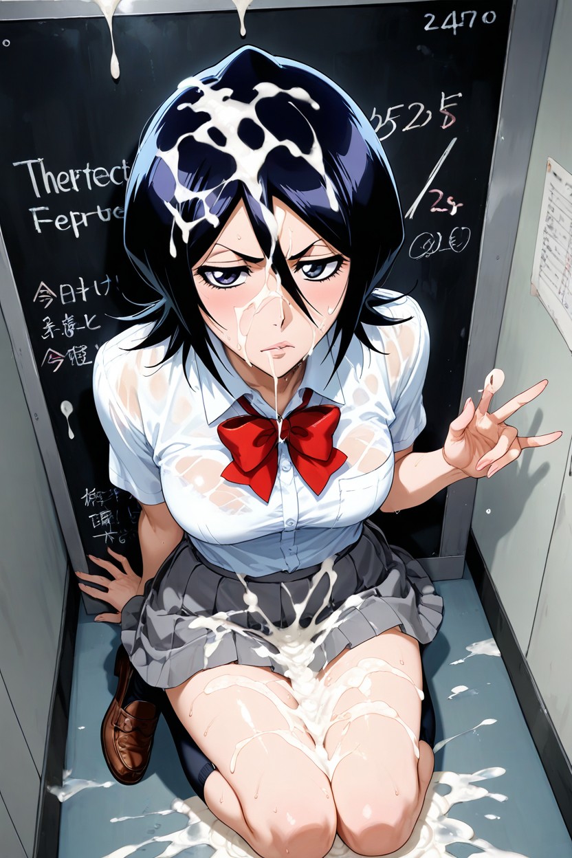 Cum Covered Hair, Cum On Hair, Pleated Skirt Hentai AI Porn