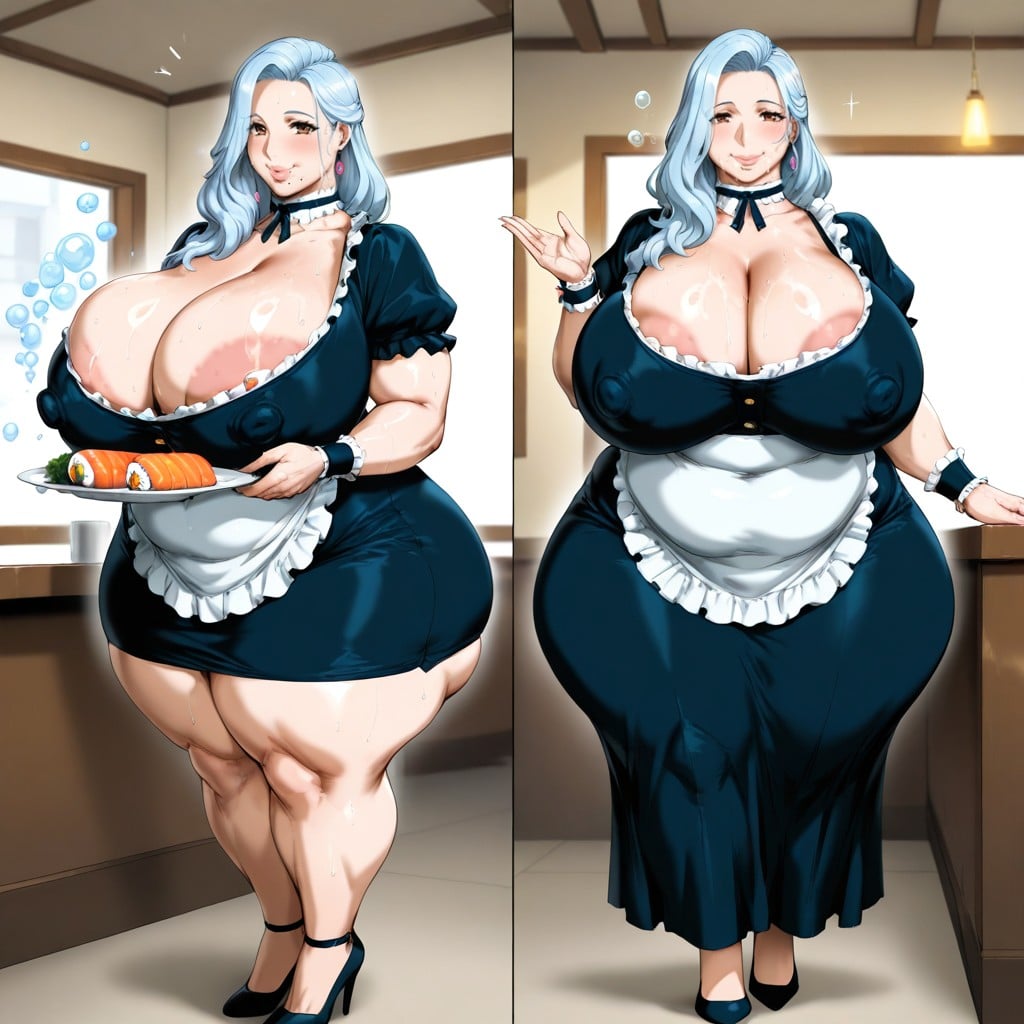 She's Carrying Plate Of Sushi, Extremely Beautiful, Pink Areolas AI Porn