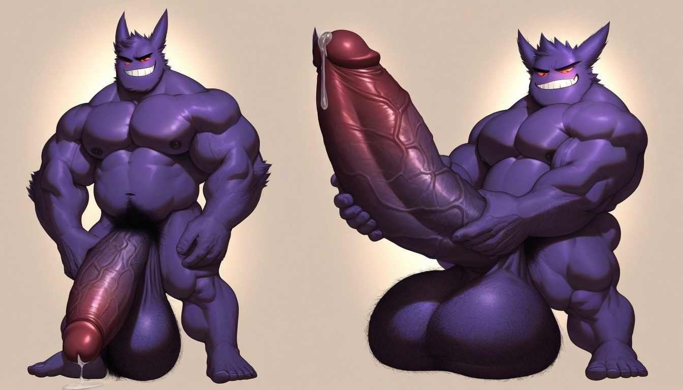 Gigantic, Hairy Balls, Gengar Masturbating AI Gay Porn
