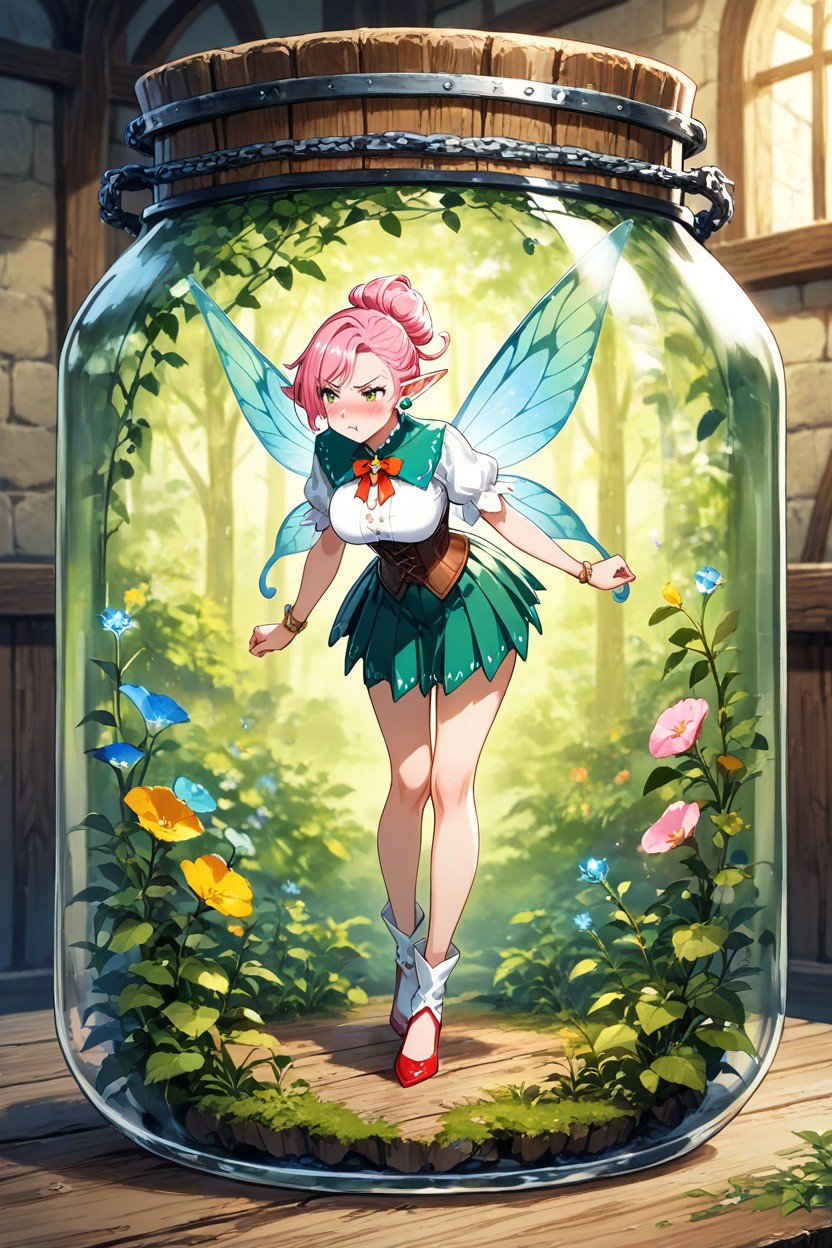 Pointy Ears, Jar On Wooden Table, Corset AI Porn