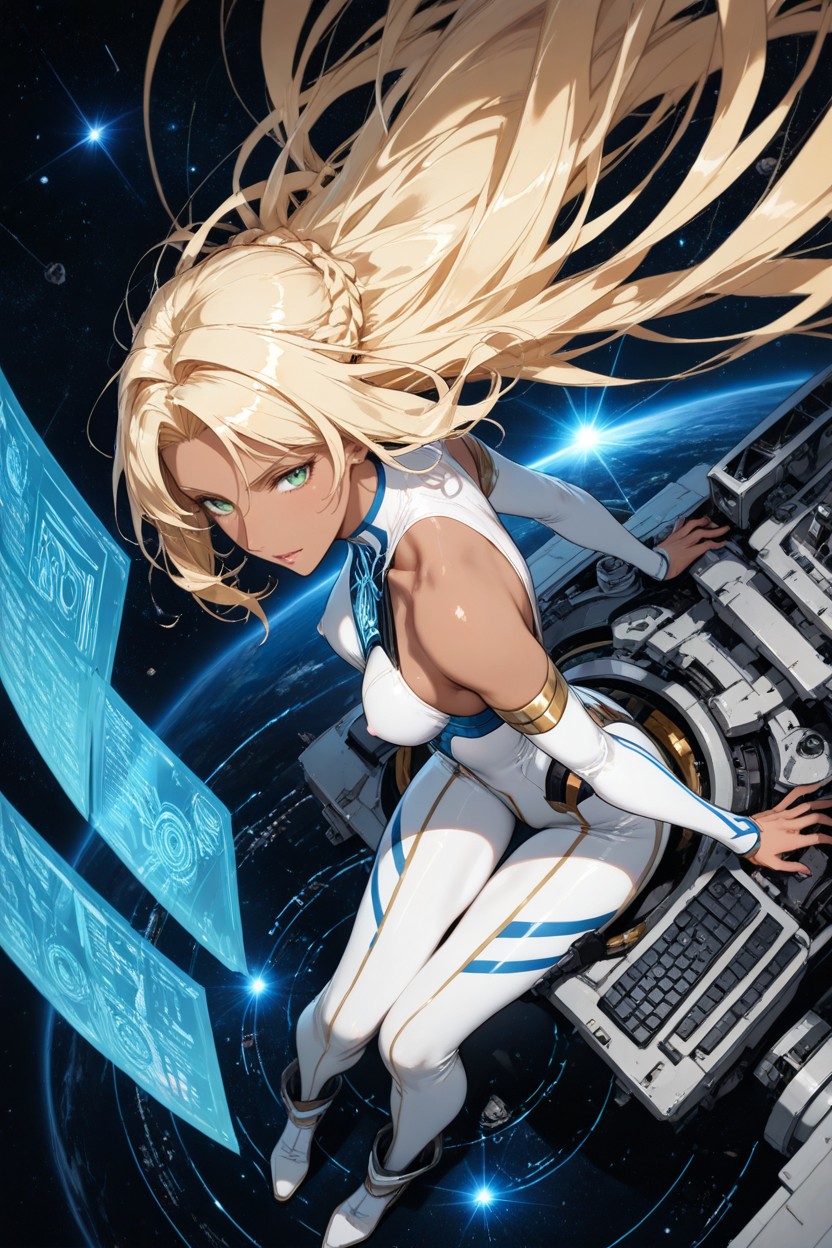 Bare Shoulders And Knees, Rear View, Insanely Long And Detailed Blonde Hair Hentai AI Porn