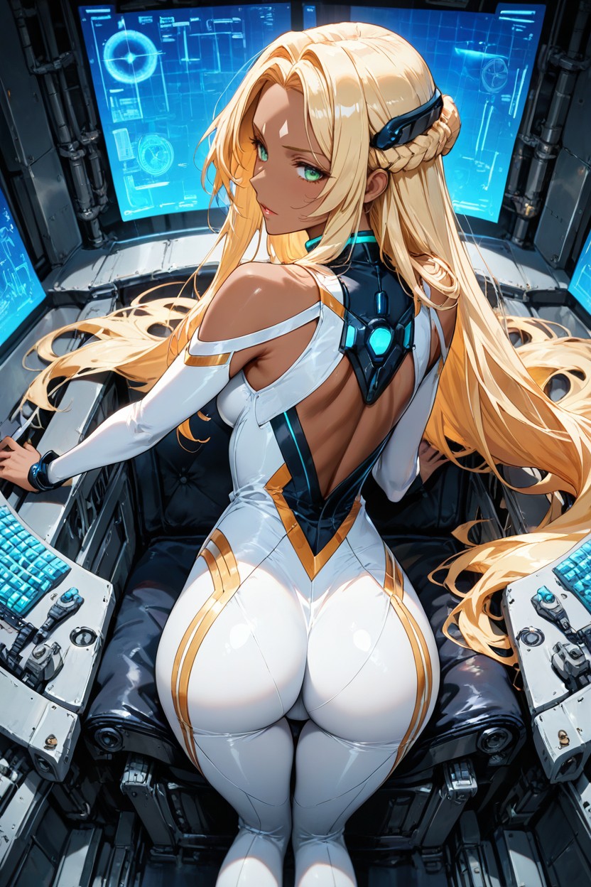 Small Breasts, Lily Ramses Futaba, She Is Sitting On A Control Throne Hentai AI Porn