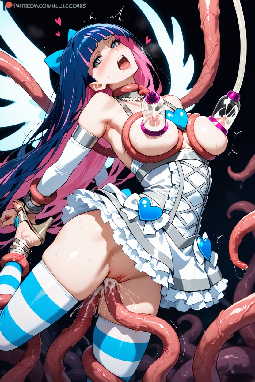 Tentacles Grabbing Neck, Heart Shaped Accents On Bodice, Milking Machine Hentai AI Porn