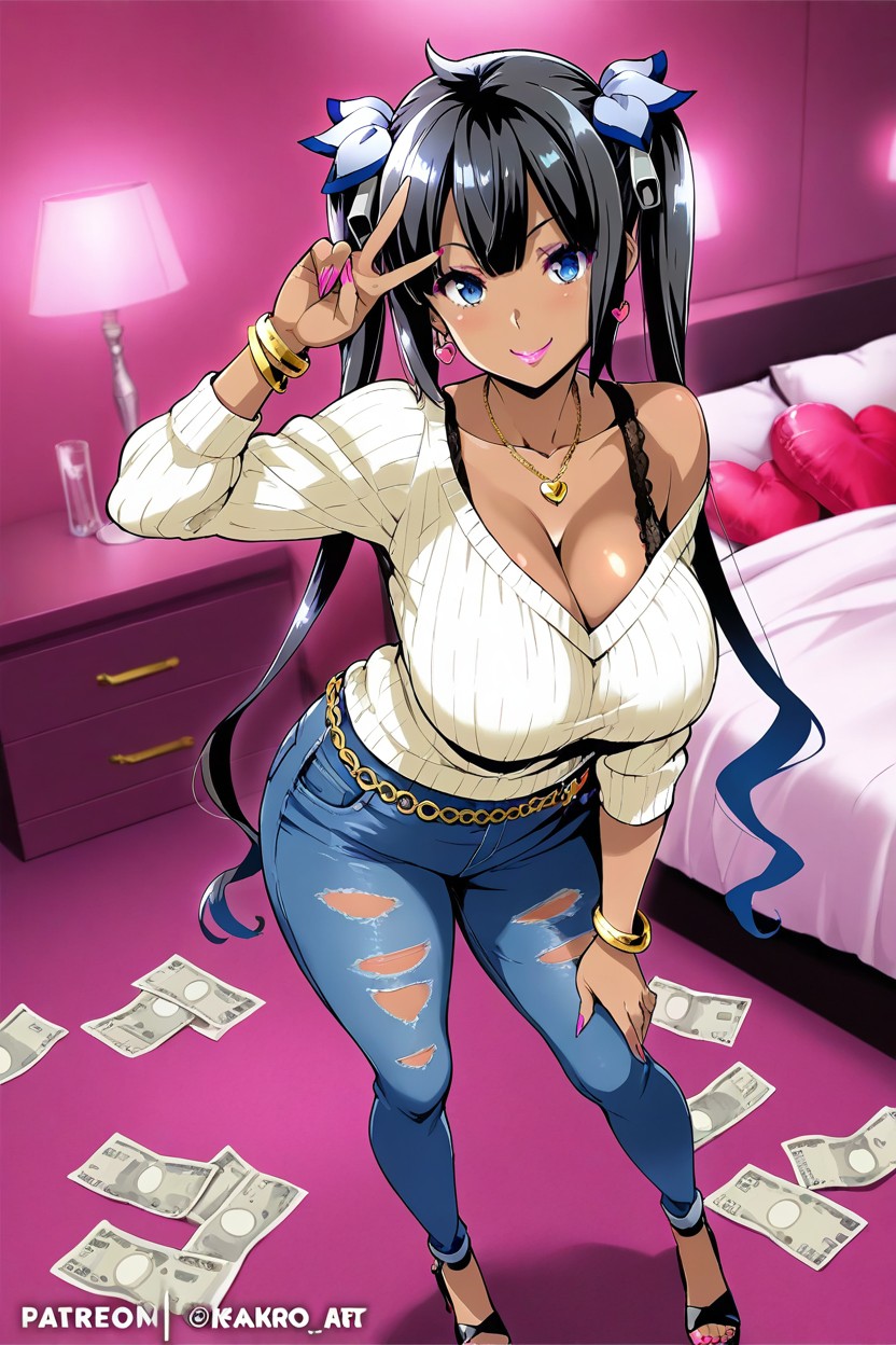 Dark Skin, Cleavage, Gold Bracelet Hentai AI Porn