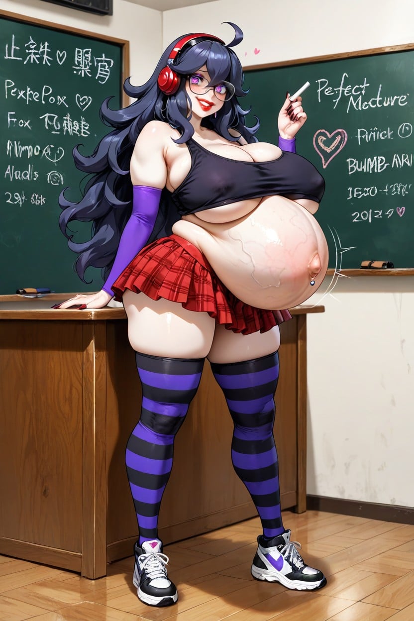 Striped Long Knee-socks, Red Lipstick, Very Detailed Face AI黃漫