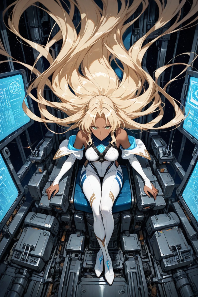 Top Down, Insanely Long And Detailed Blonde Hair, Bare Shoulders And Knees Hentai AI Porn
