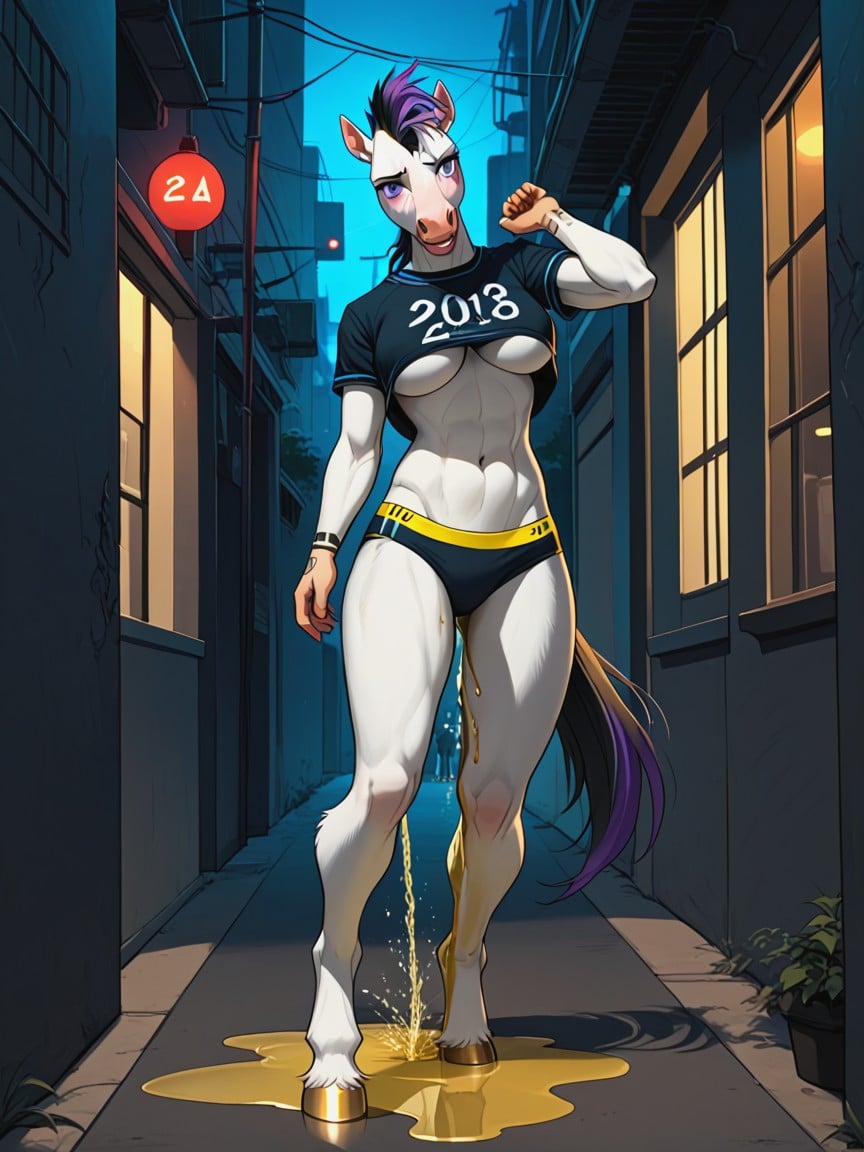 Night, Pee Running Down Legs, Femalehorse Furry AI Porn