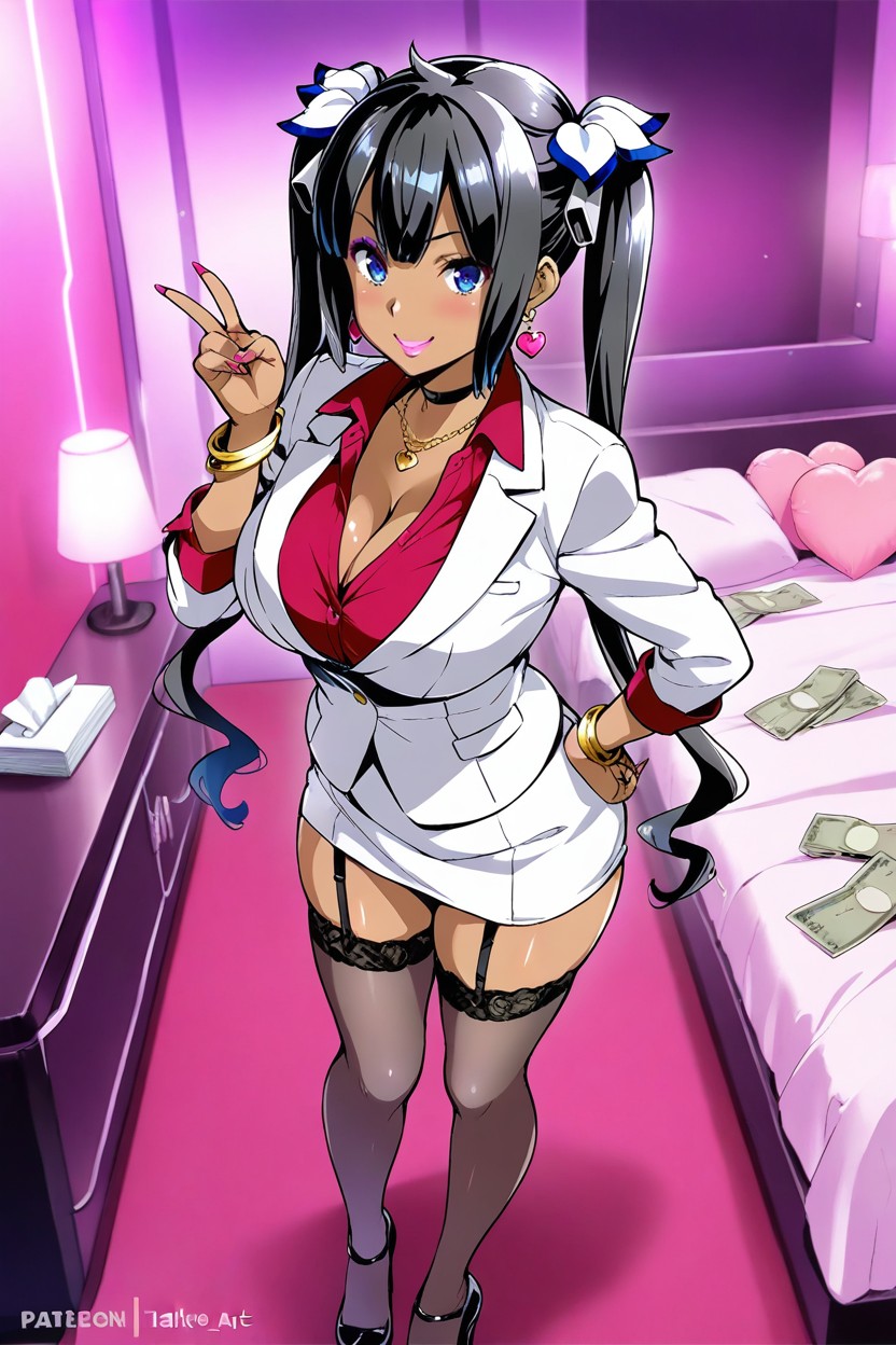 Of Bills On The Bed, Black Hair, Smiling Hentai AI Porn