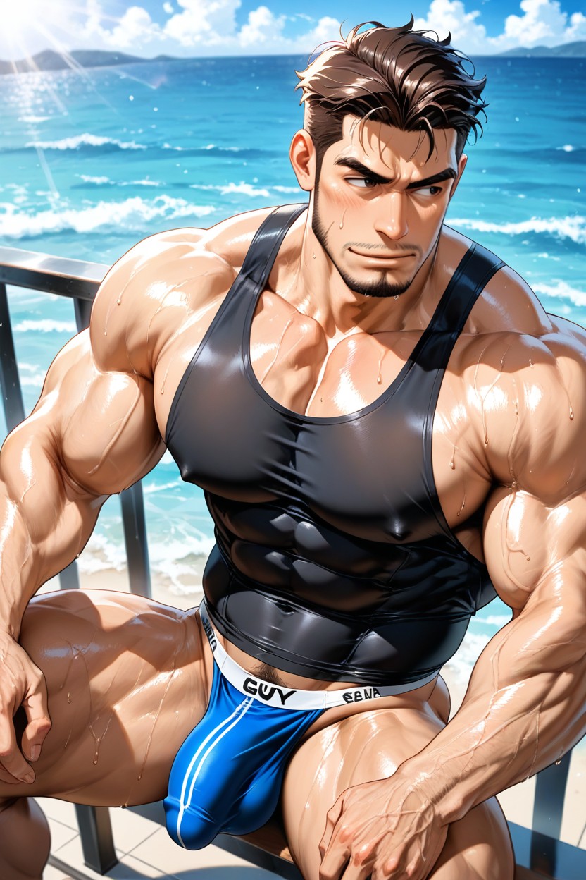 Showing Off, Big Pecs, Bulge AI Gay Porn