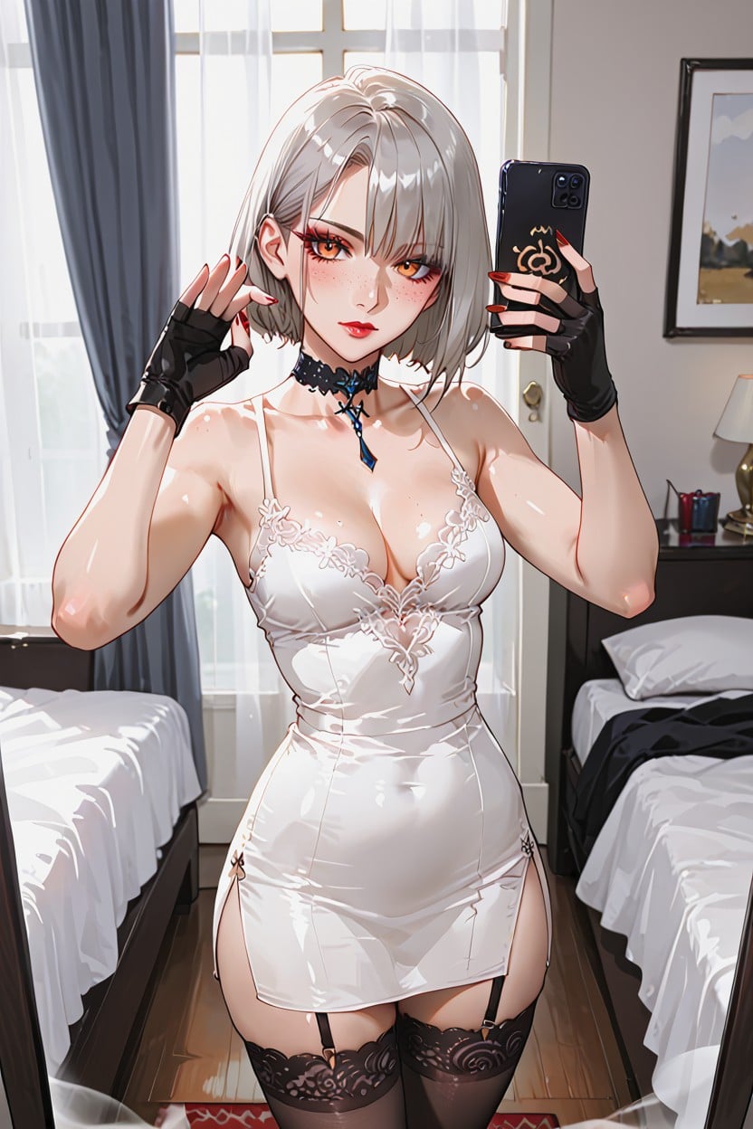 Curtains, Garter_straps, Small Breasts Hentai AI Porn