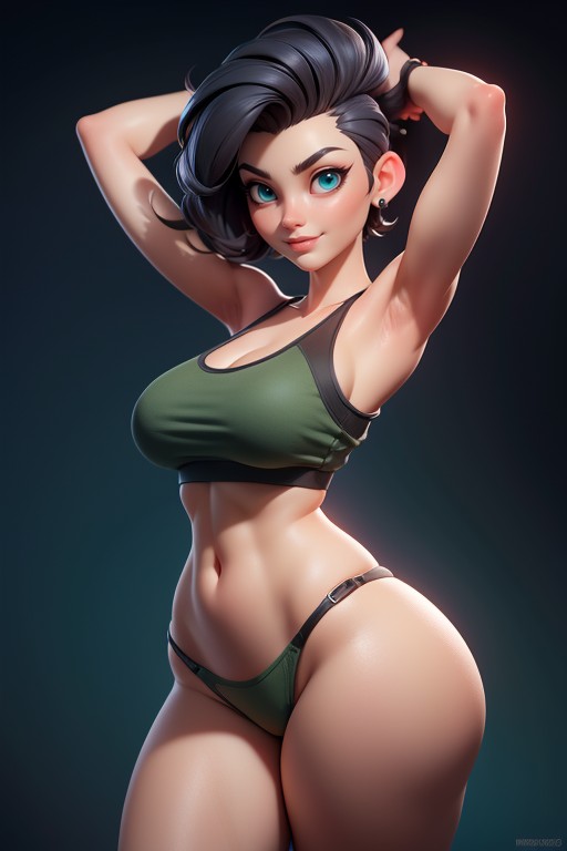 Curvy Hips, Looking Back At Viewer, Black Hair In A Mohawk Hair Style Hentai AI Porn