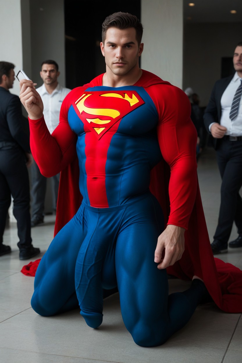 Fully Clothed Superman With Giant Bulge Outline Under Clothes, Small Ass, No Nudity AI Gay Porn