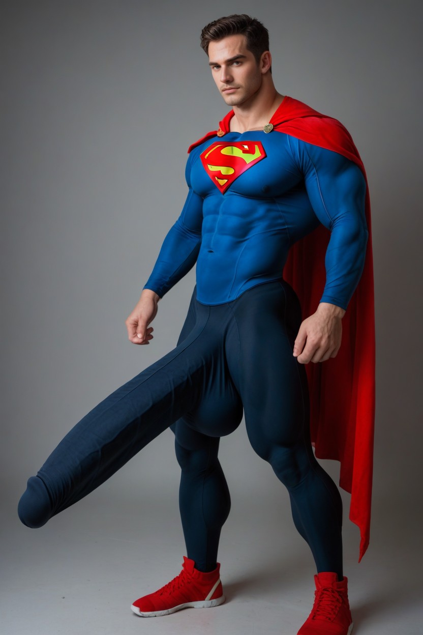 18+, Extremely Muscular Man Standing With Huge Crotch Bulge Hanging To His Ankles, Ultrarealistic Hyper Bulge AI Gay Porn