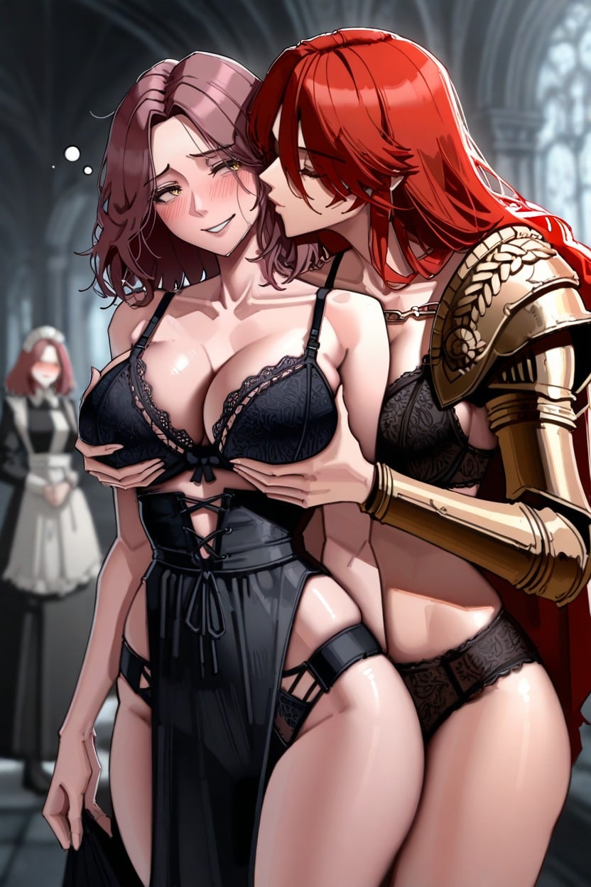 Model, Two Females, Canonical Clothed Malenia AI Porn