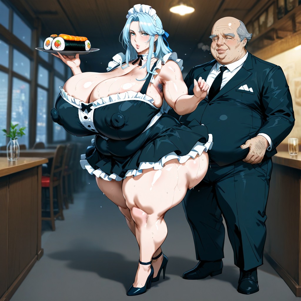 Kunaboto Art-style, Naked Ass, In The Restaurant AI Porn