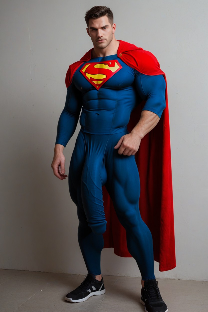 Red Cape, Blue And Red Suit, Spandex Wet Look Superman Suit AI Gay Porn