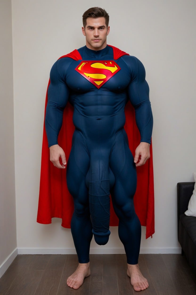 Red Cape, Massive Outline Of Hyper Penis Visible Through Tight Clothing, Safe For Work Porno IA Gay