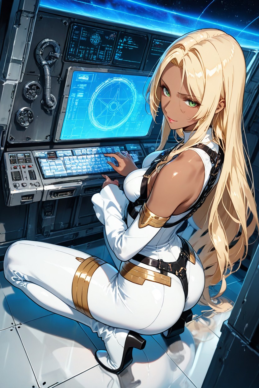 Small Breasts, Top Down, Astronomical Blue Stars Nebula Background Hentai AI Porn