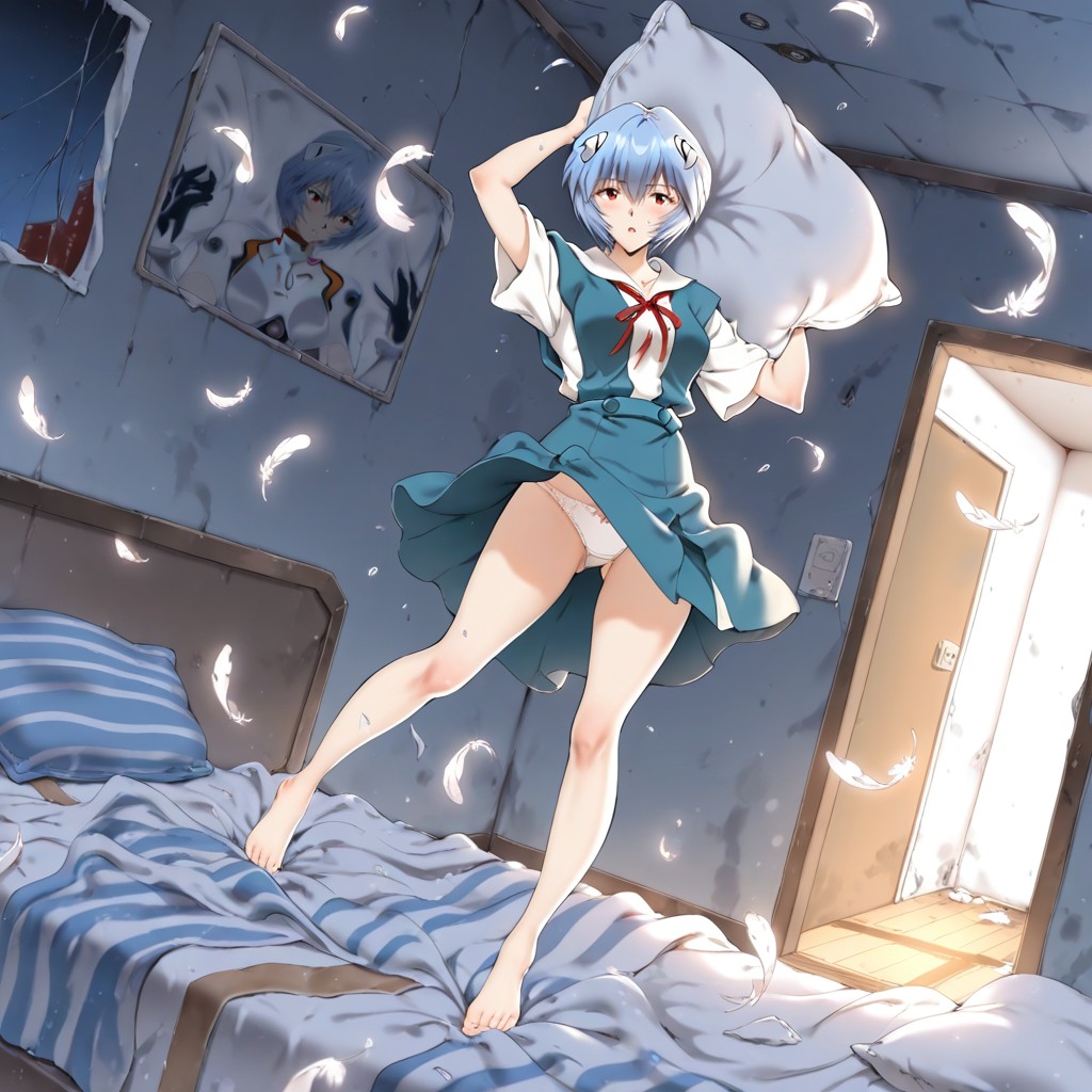 Pillow Fight, Pillow, Fighting With Pillow On Hand Hentai AI Porn