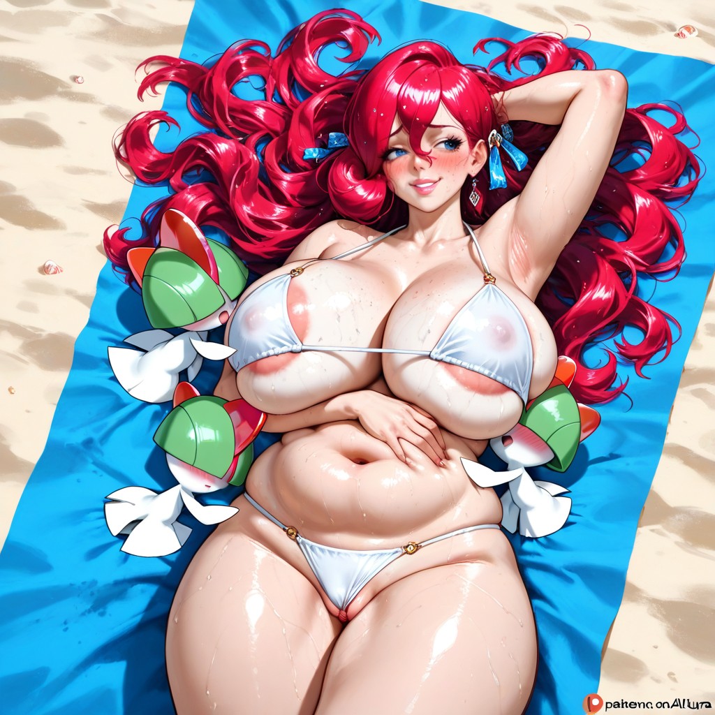 Curvy Woman In Bikini, Blushing Cheeks, Warm Blush Spreading To Neck Hentai AI Porn