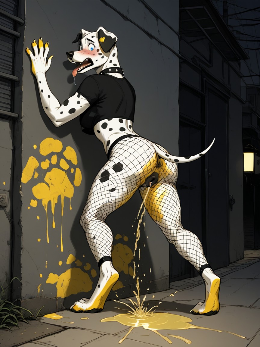 Against Wall, Alley Way, Fishnets Furry AI Porn