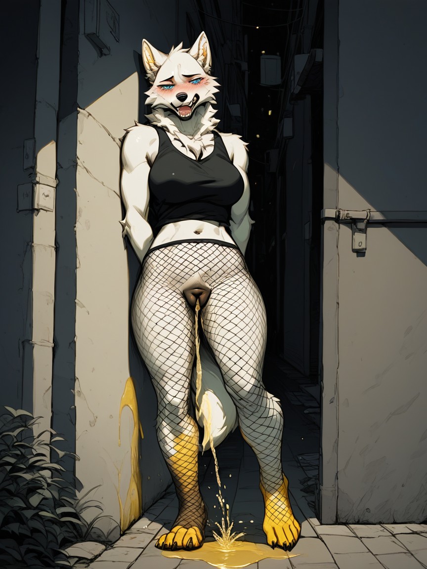Wolf, Pee Puddle, Detailed Eyes Furry AI Porn