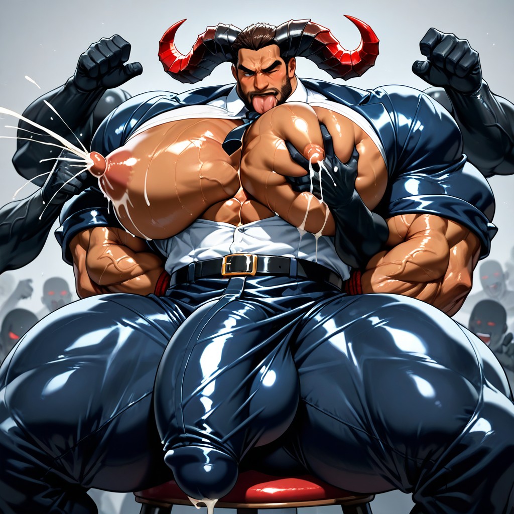 Large Horns, Oversized Muscles, Pec Garbbing AI Gay Porn