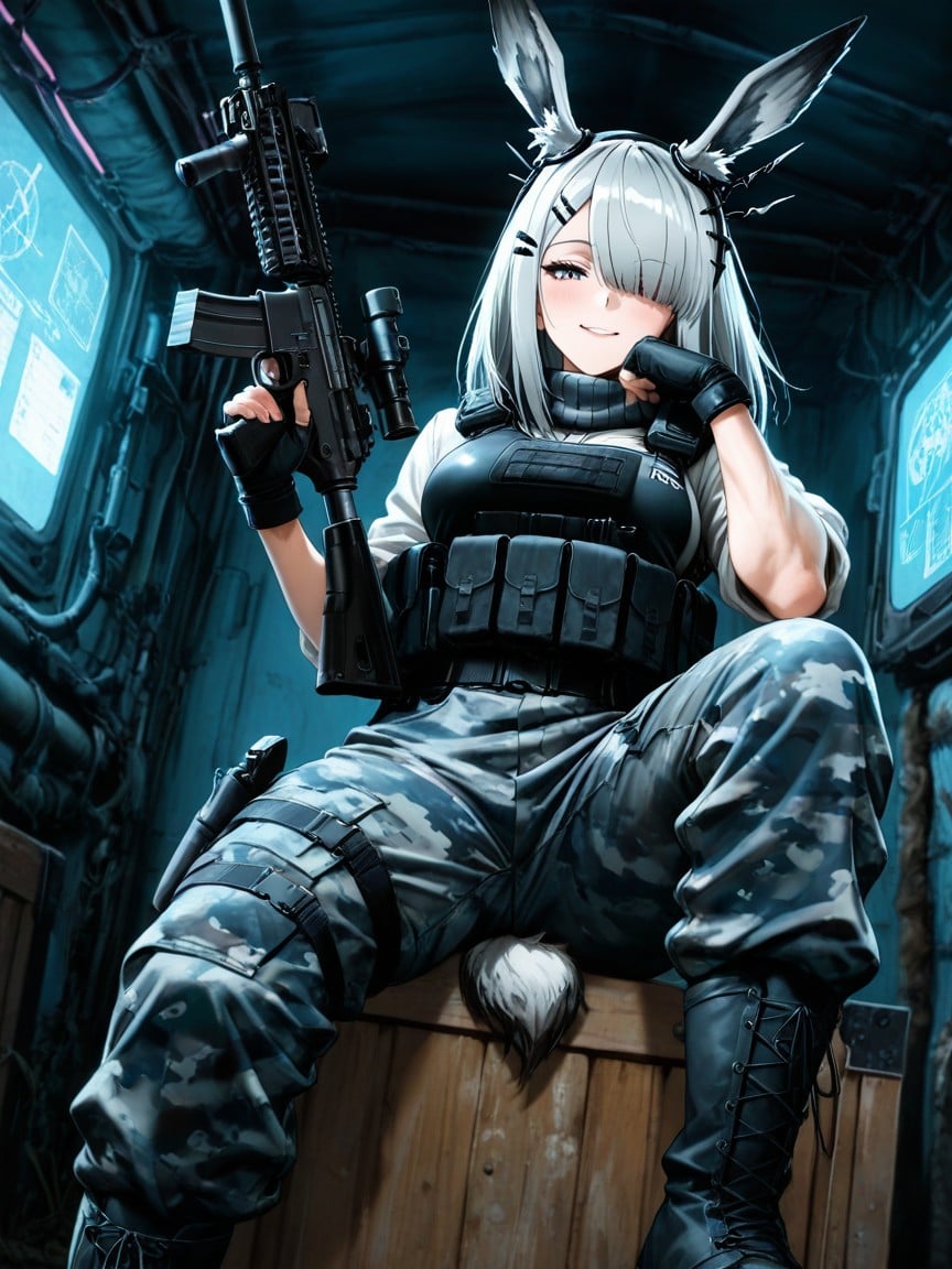 Medium Breasts, Muscular, Inside A Dark Military Tent Hentai AI Porn