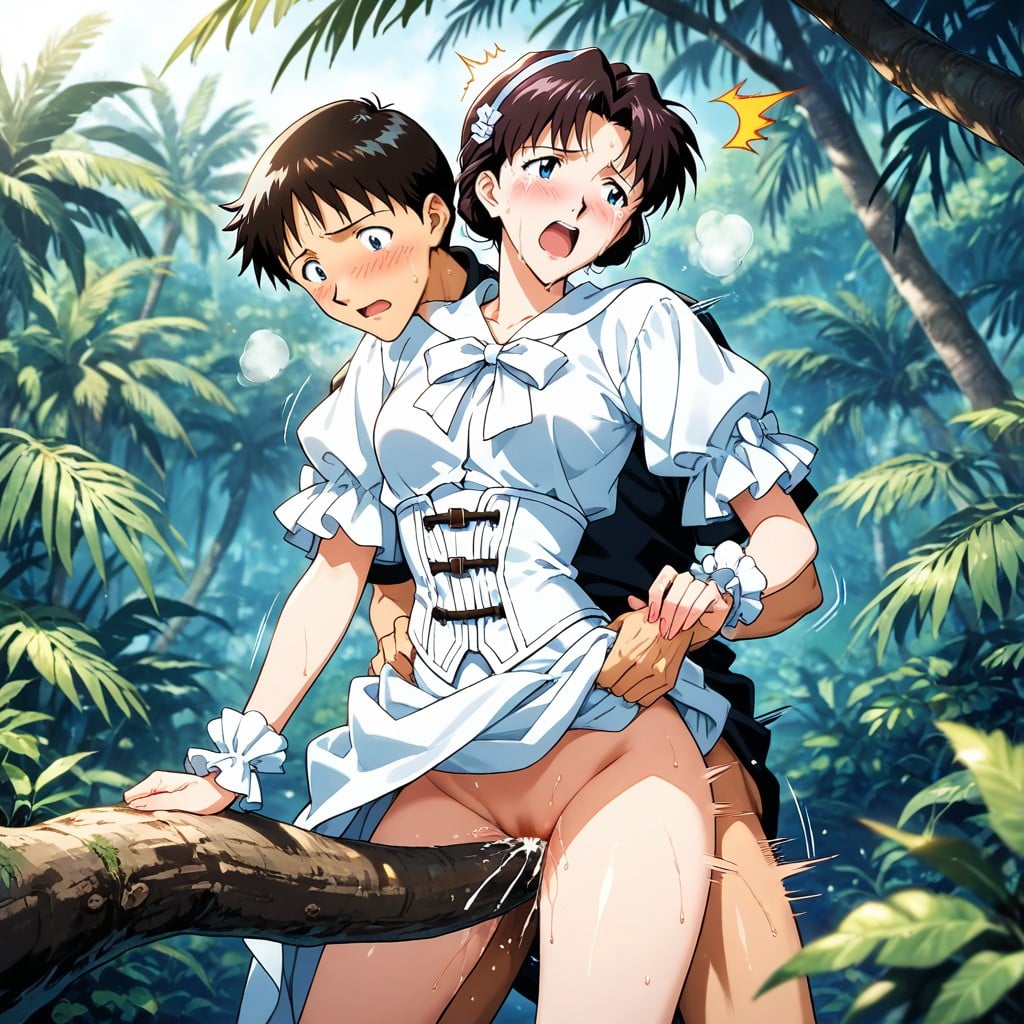 Near Tree, Large White Bow, Pechos Pequeños Hentai IA