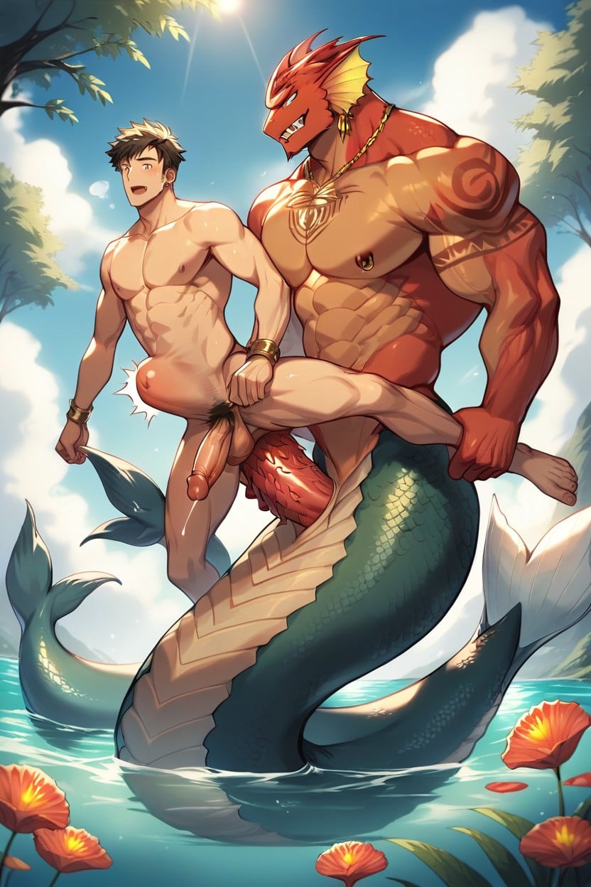 Side View, Oversized Muscles, Muscular AI Gay Porn