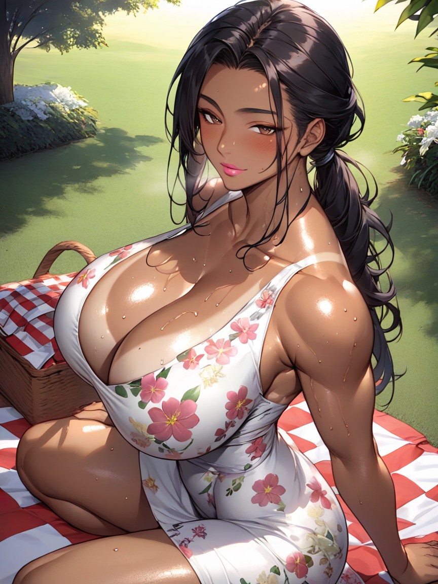 Tan Line, Arms Spread, Kneeling AI Porn