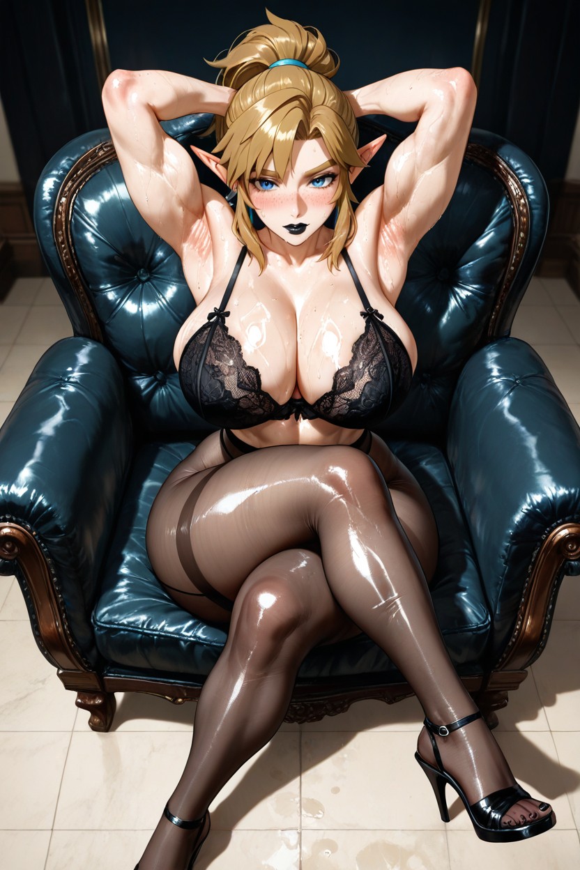 Blushing, Sitting With Cross Legs, Waist Shot Hentai AI Porn