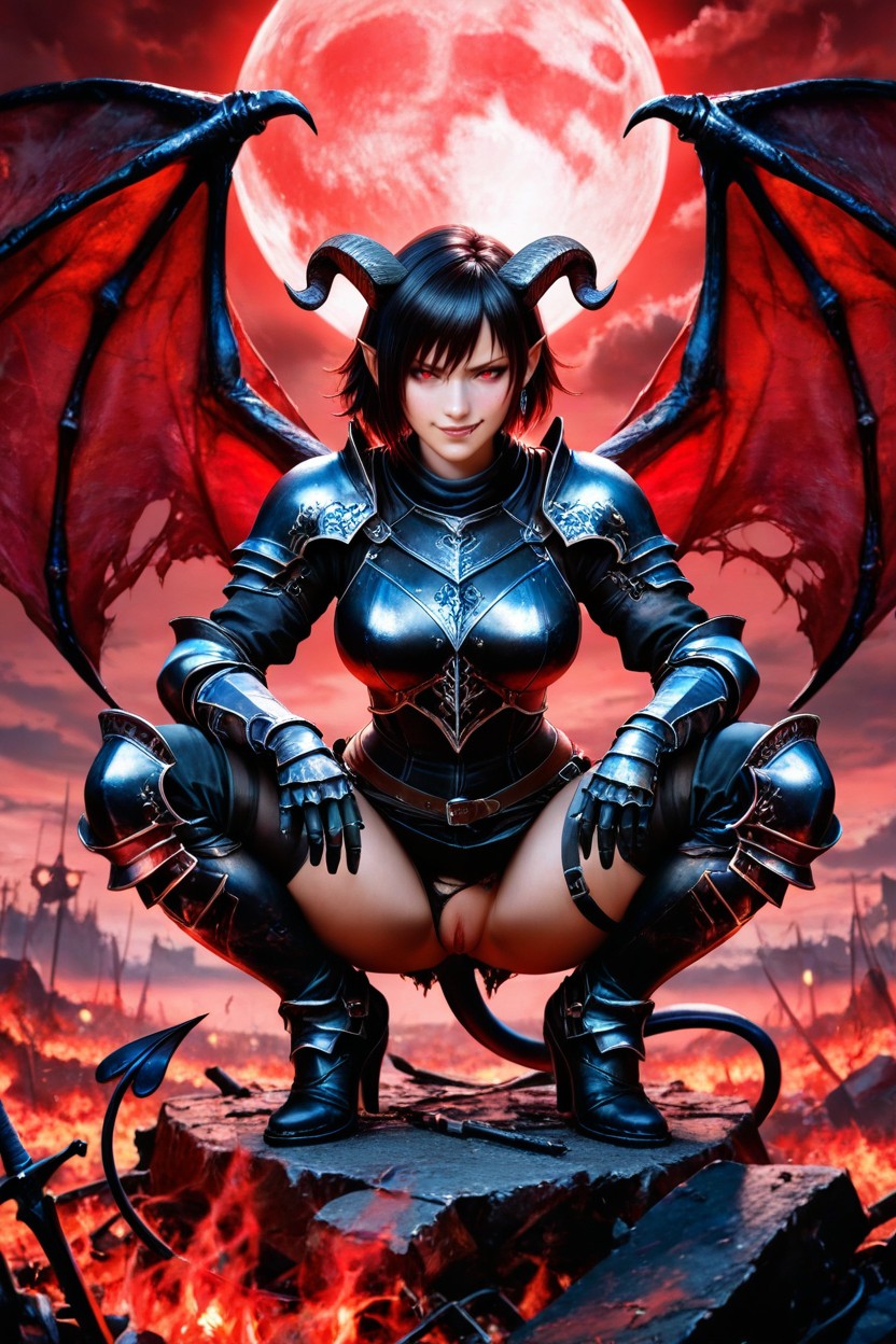 Hyper Realistic Textures, Demon Tail, Beautiful Face Porno IA