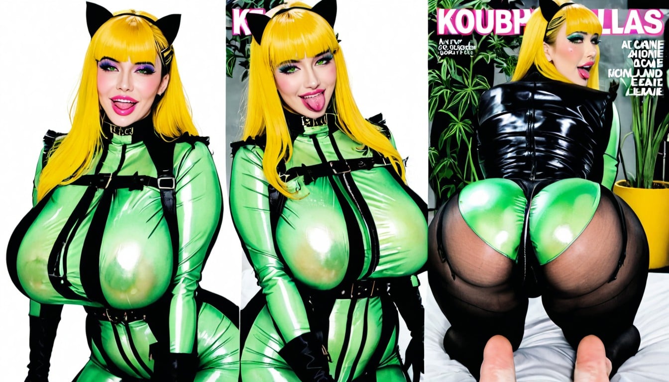 Neon Green Full Bodysuit, Ultra Realistic, Gigantic Natural Breasts AI Porn