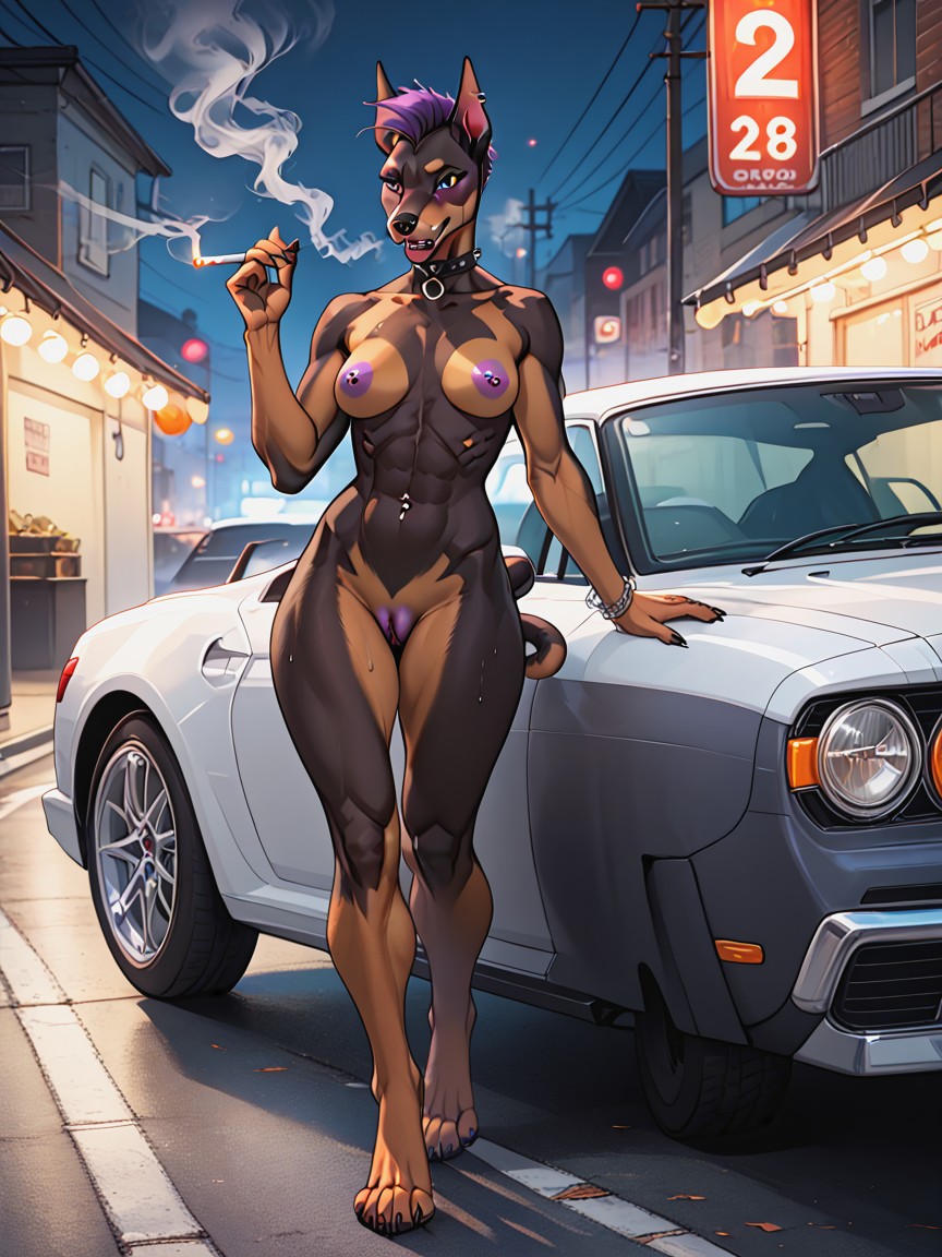 Purple Hair, Doberman, Paw Pads Furry AI Porn