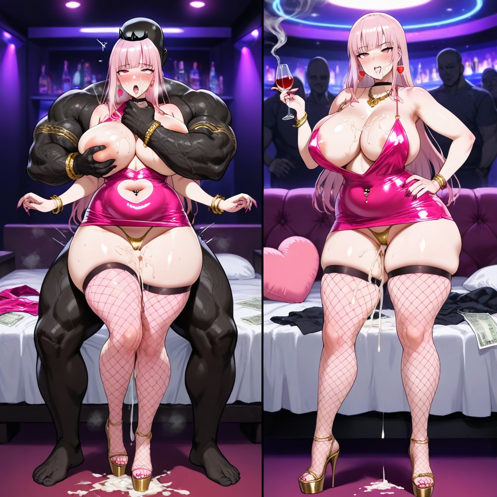 Piercing, Gold Thong, Pink Bodycon Dress Hentai AI Porn