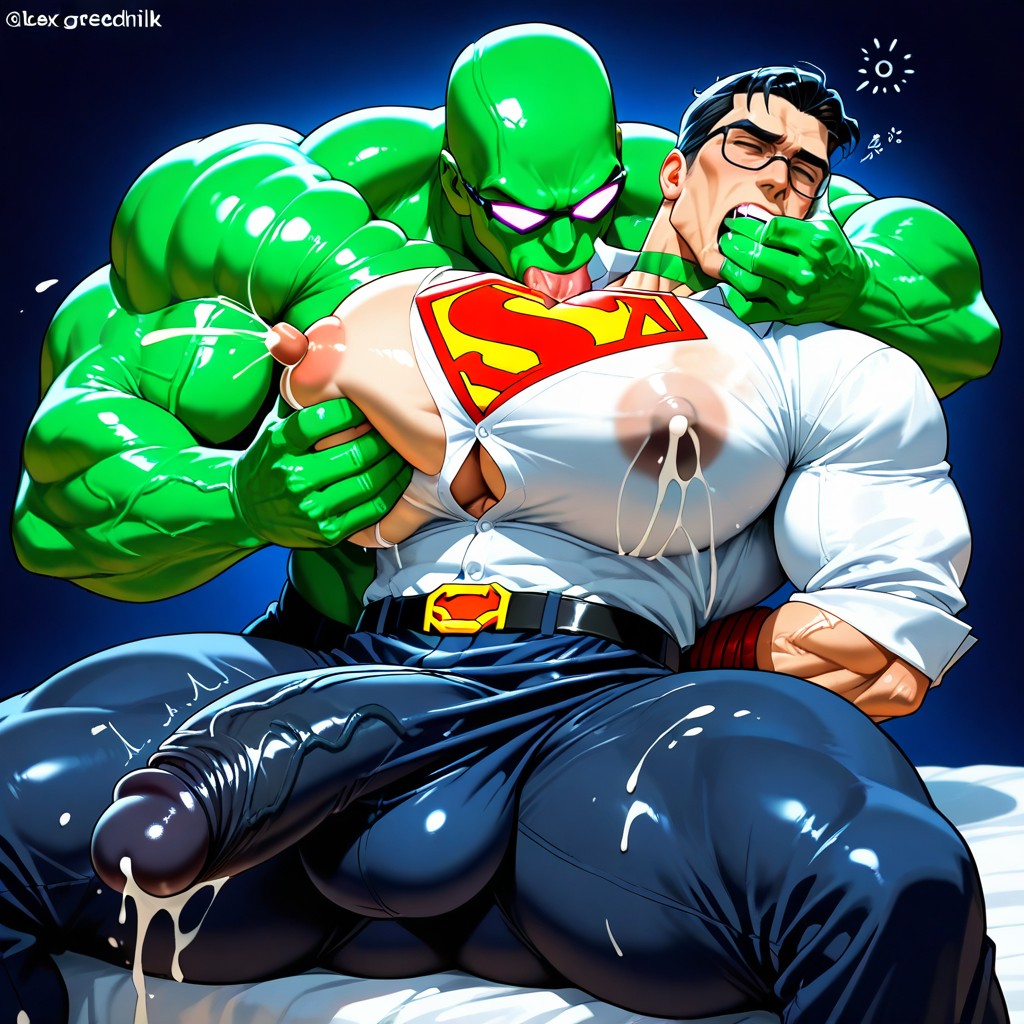 Lex Luthor Greedily Sucking Milk Out Of Boob, Oiled Skin, Massive Muscles AI Gay Porn