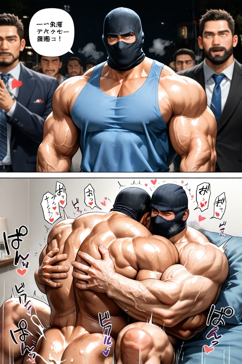 Hyper Masculine Man, En Colère, Bara Manga Porno IA Gay