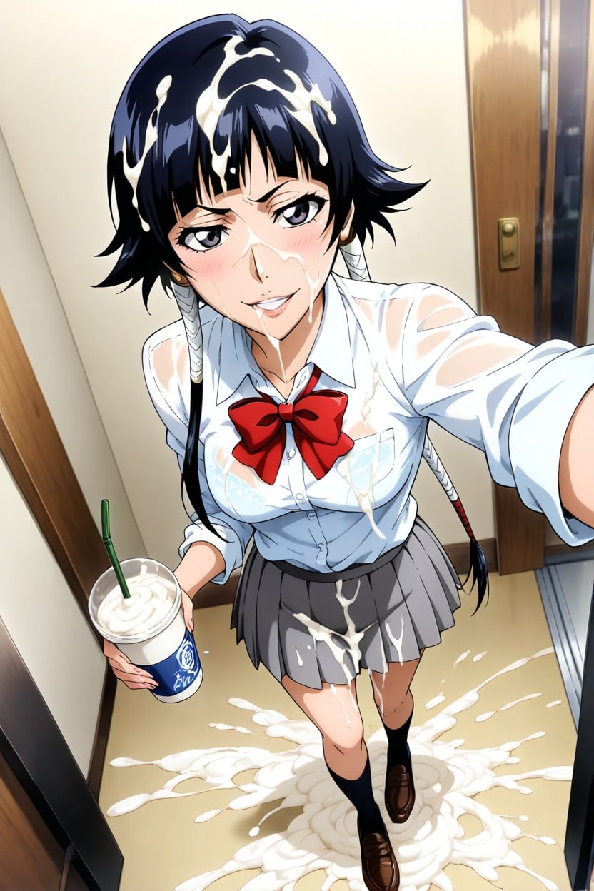 Official Art Style, Overflowing Cum From Her Mouth, Selfie Hentai AI Porn