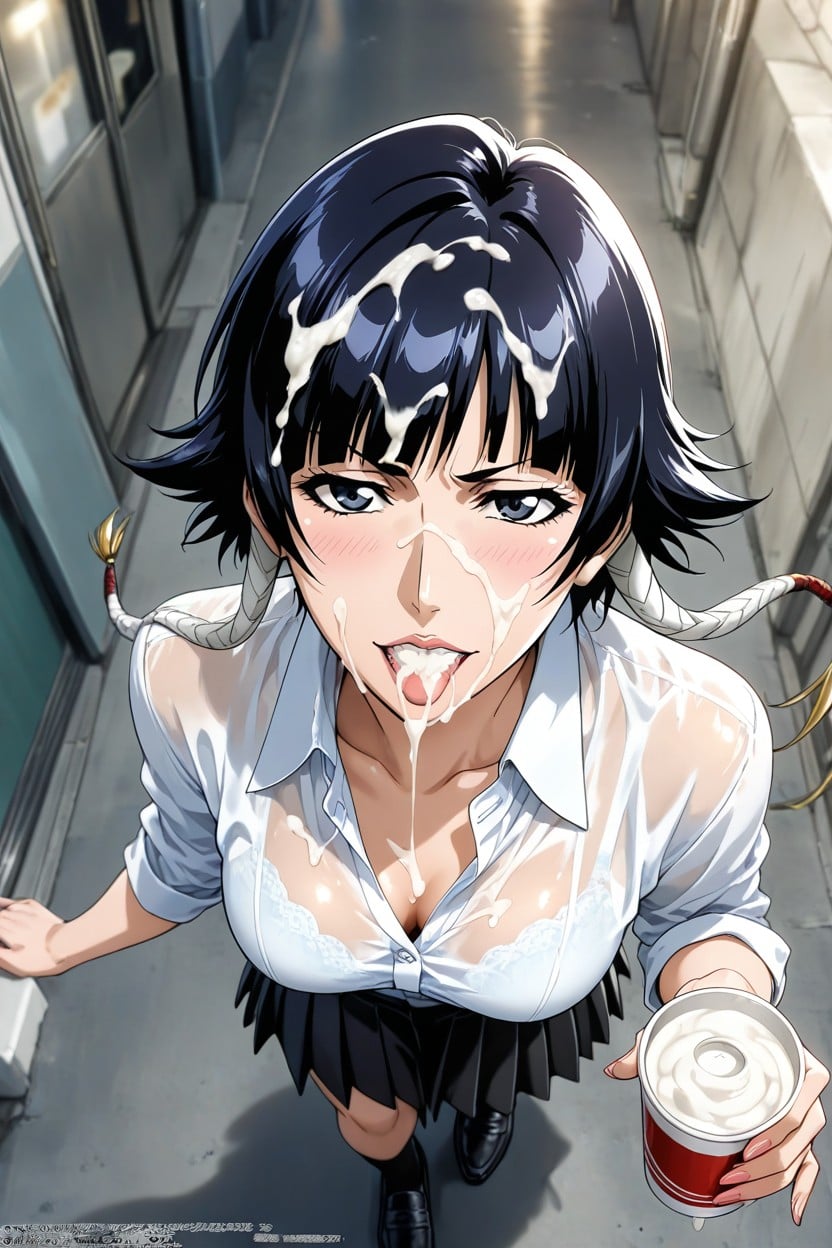 Bringing Cup Of Cum Up To Mouth And Drinking, Excessive Cum On Hair, No Panties Hentai IA