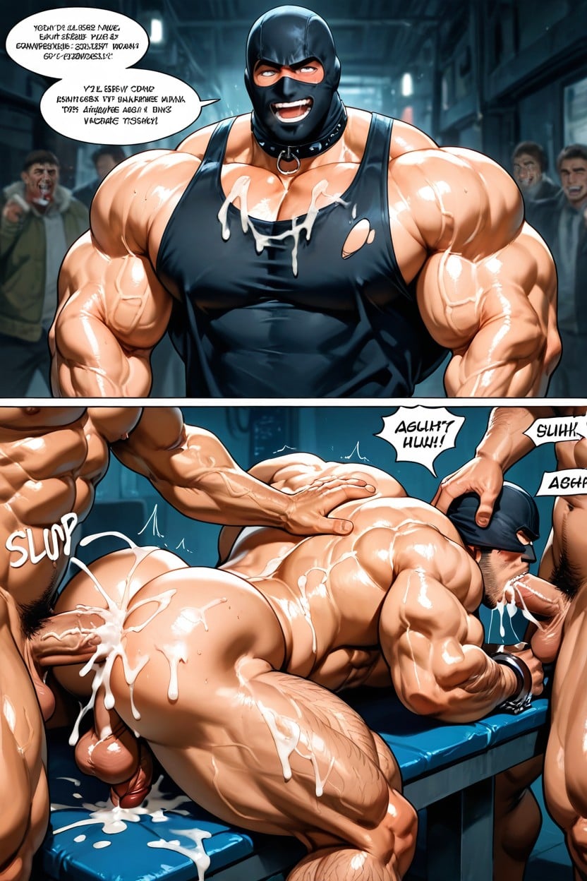 Gay Sex, Hyper Muscular Masculine Man With Black Balaclava, Handsome Very Masculine Man With Black Balaclava AI Gay Porn