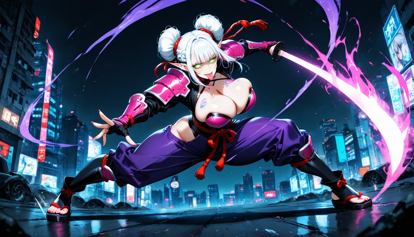 Ninja Purple Pants, Samurai Mask, Fighting Hentai AI Porn