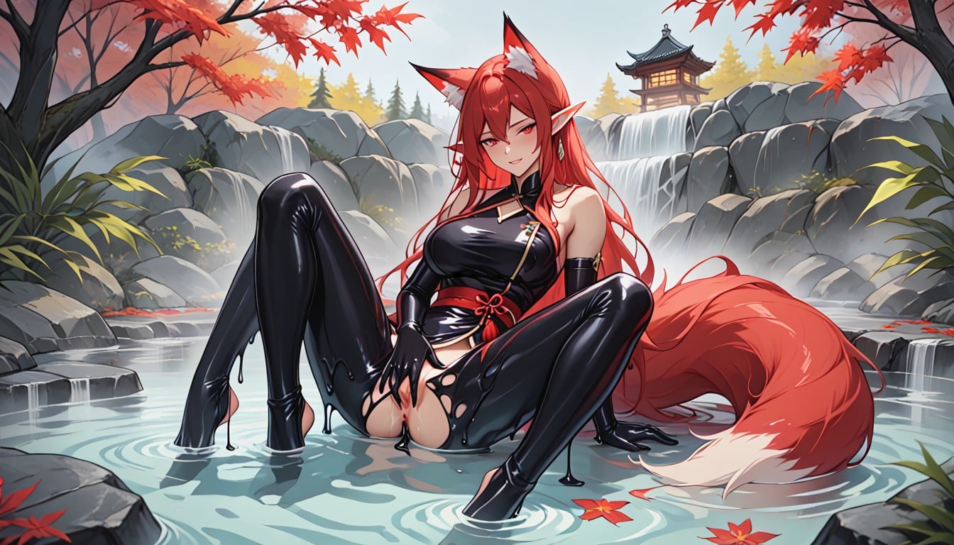 Red Fox Tail, Bondage Female With Gelatinous Tentacles, Gelatinous Gloves AI Porn
