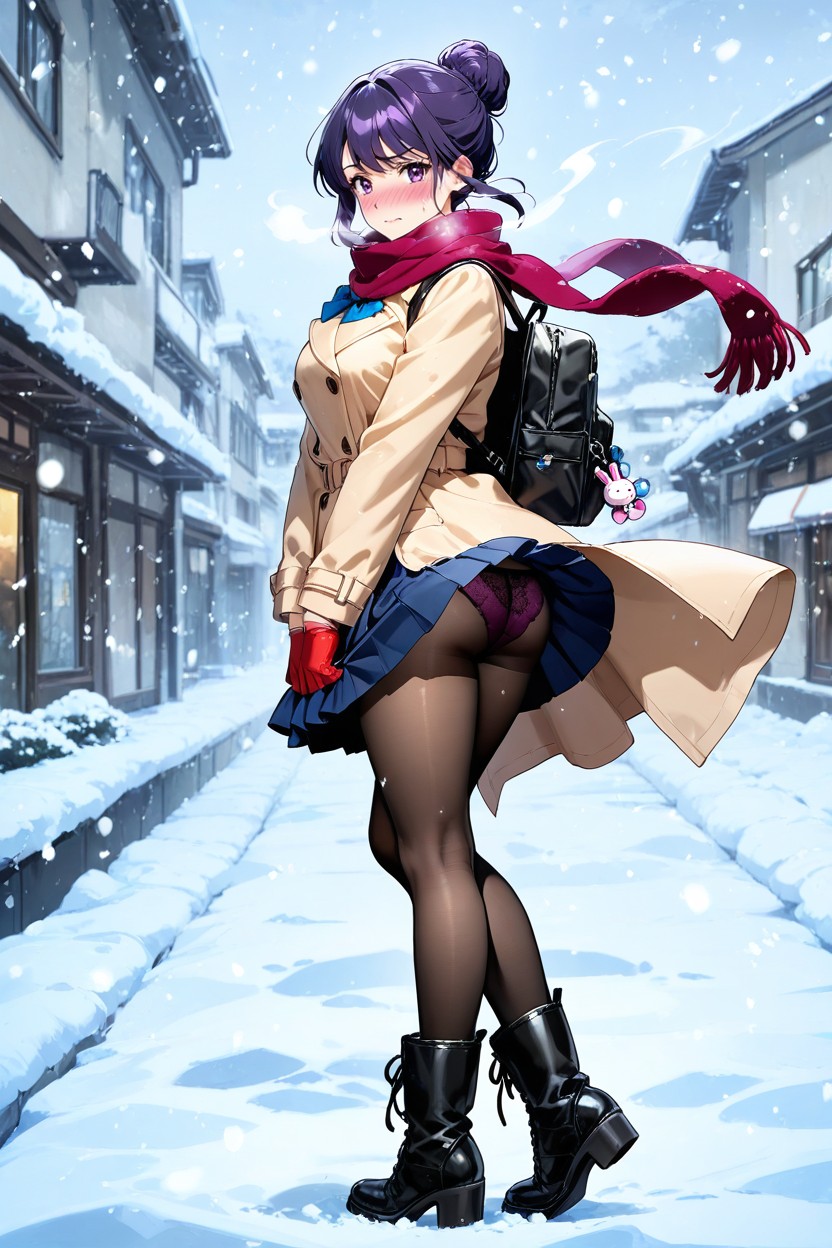 Wind Blows, Pleated Skirt, Standing Hentai AI Porn