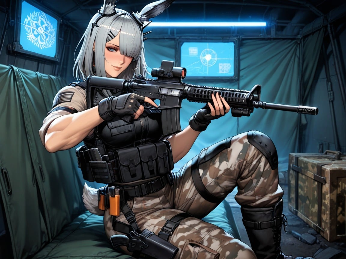 No Male, Black Tactical Vest With Pouches, Muscular Hentai AI Porn