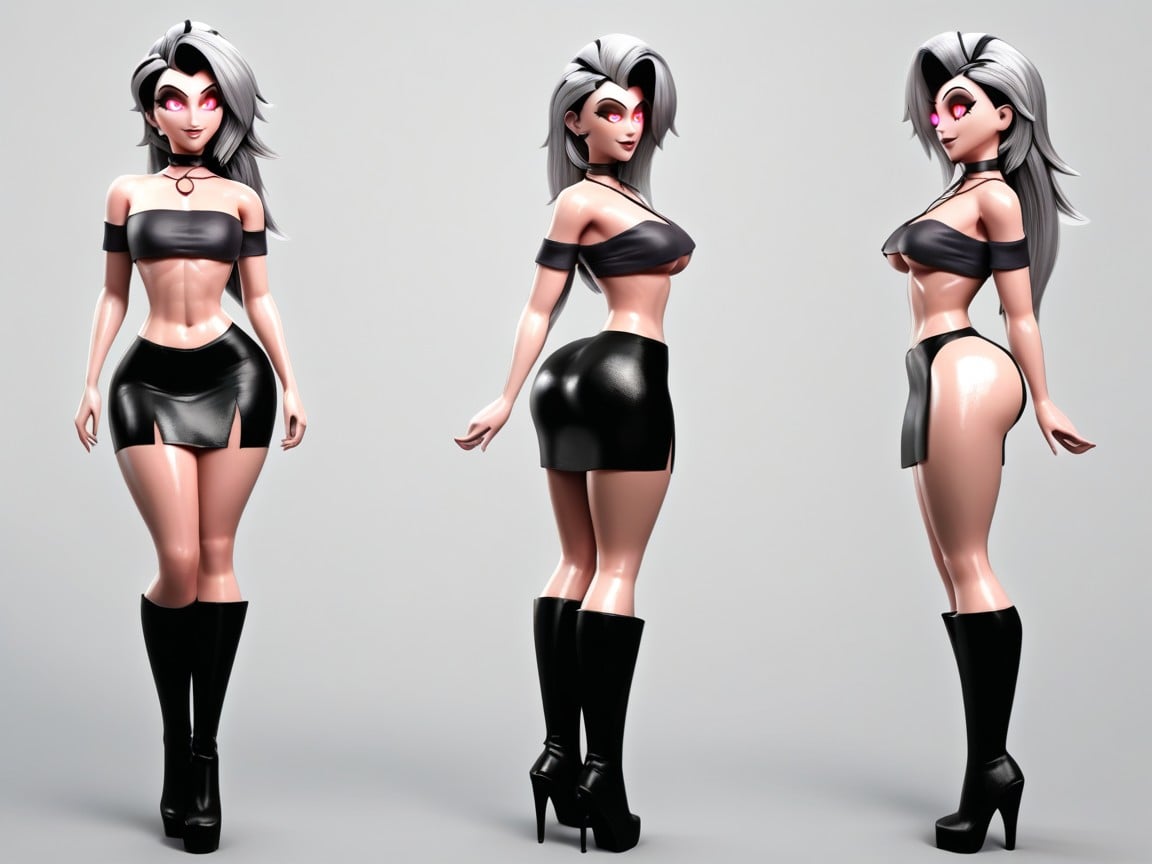 Black Tanktop, Underboob, Black Leather Skirt Hentai AI Porn